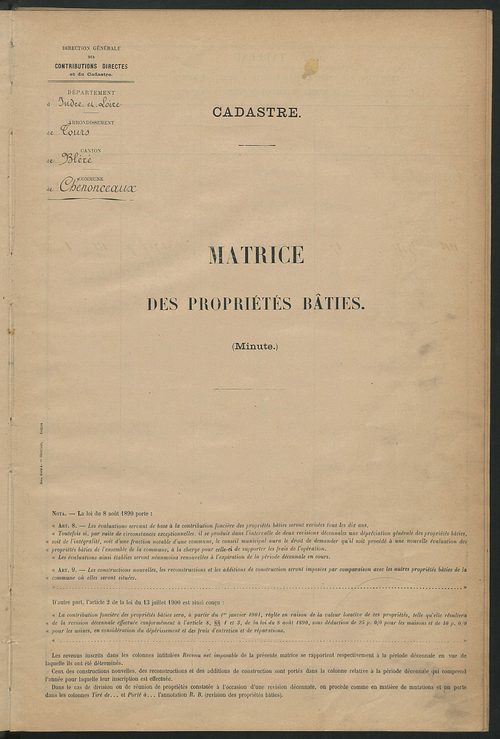 Matrice des propriétés bâties ; récapitulation ; table alphabétique des propriétaires.