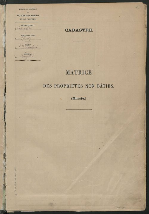 Tableau présentant les augmentations et les diminutions survenues dans la matière imposable ; récapitulation ; table alphabétique des propriétaires ; matrice des propriétés non bâties, fol. 1 à 500.