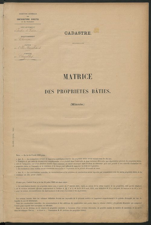 Matrice des propriétés bâties ; récapitulation ; table alphabétique des propriétaires.