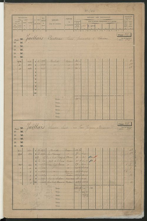 Matrice des propriétés bâties, cases 817 à 1814.