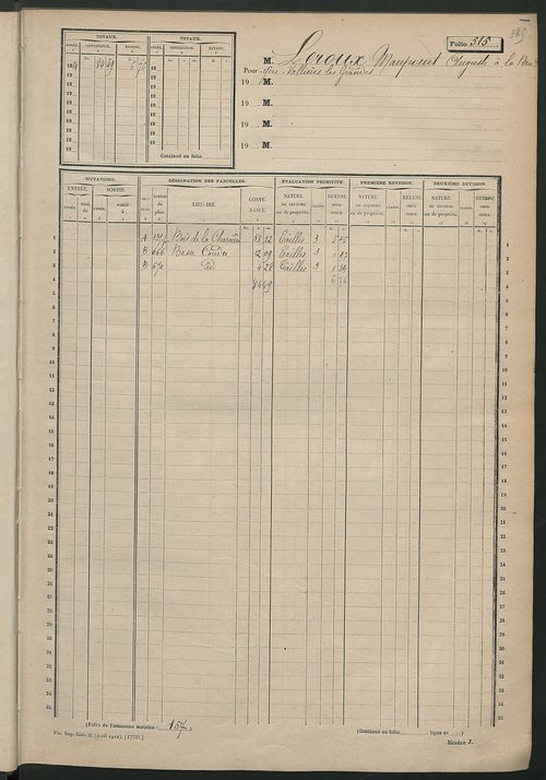 Matrice des propriétés non bâties, fol. 501 à 958.