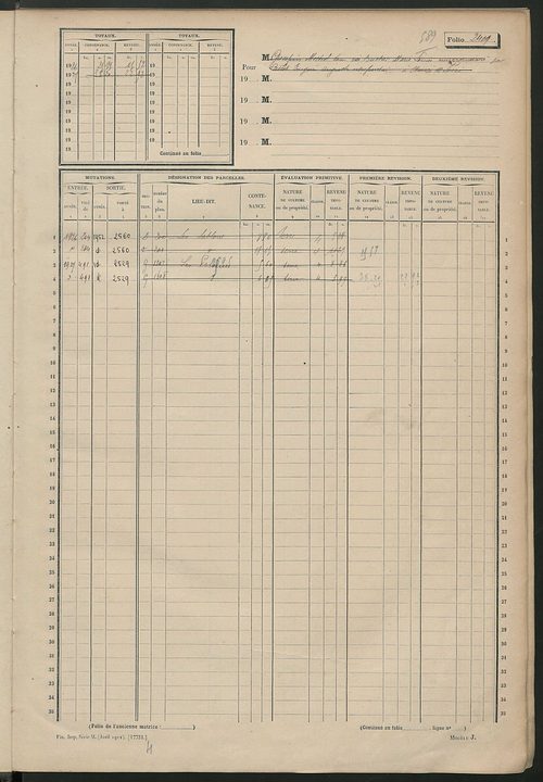 Matrice des propriétés non bâties, fol. 2401 à 2898.