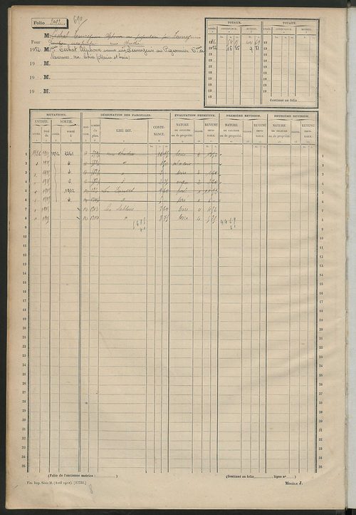 Matrice des propriétés non bâties, fol. 2401 à 2898.