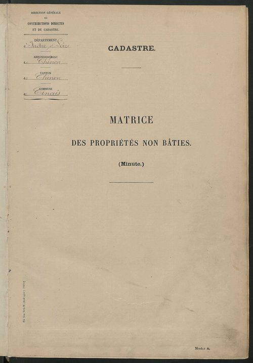 Tableau présentant les augmentations et les diminutions survenues dans la matière imposable ; récapitulation ; table alphabétique des propriétaires ; matrice des propriétés non bâties, fol. 1 à 500.