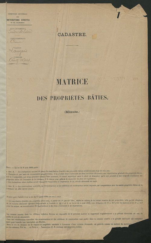Matrice des propriétés bâties ; récapitulation ; table alphabétique des propriétaires.