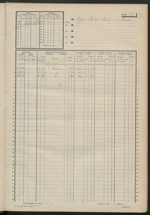 Matrice des propriétés non bâties, fol. 401 à 426.