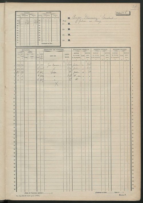 Matrice des propriétés non bâties, fol. 401 à 426.