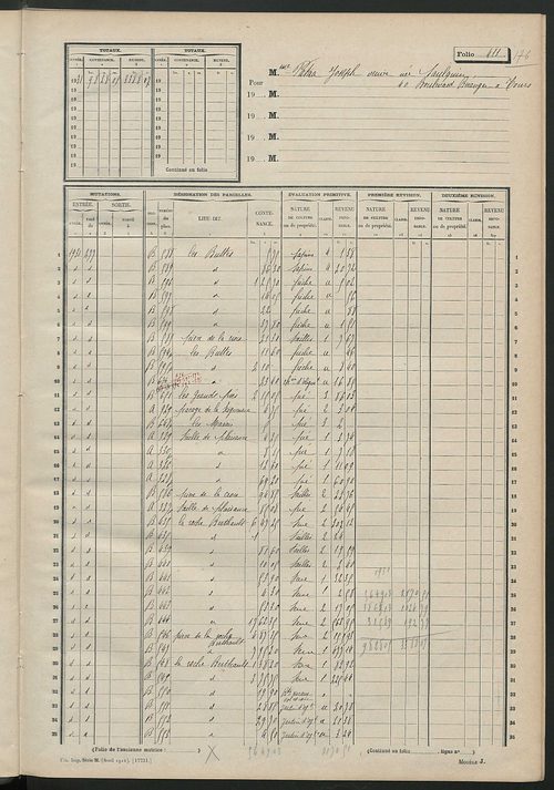 Matrice des propriétés non bâties, fol. 401 à 426.