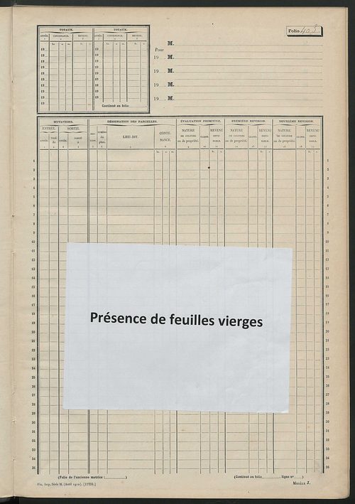 Matrice des propriétés non bâties, fol. 401 à 426.