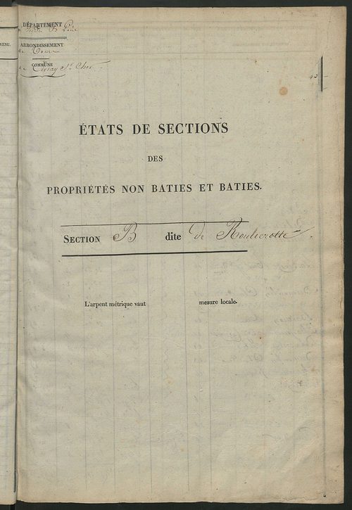 Etats de sections des propriétés non bâties et bâties.