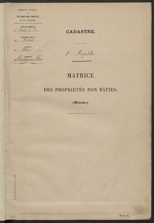 Matrice des propriétés non bâties : tableau présentant les augmentations et les diminutions survenues dans la matière imposable ; récapitulation ; table alphabétique des propriétaires.