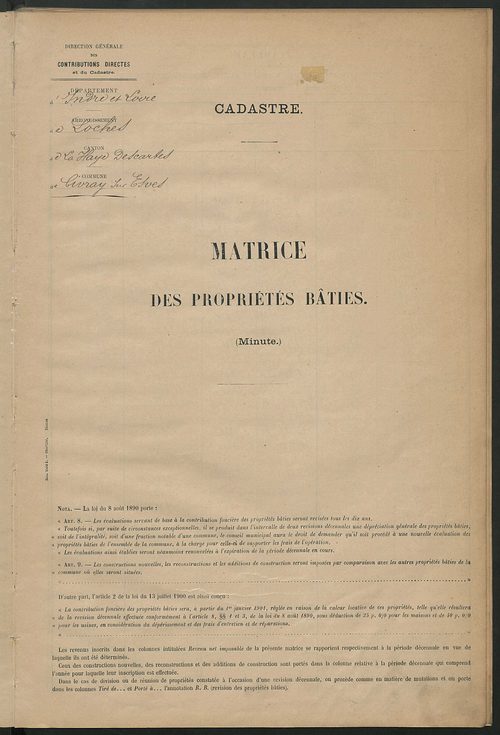 Matrice des propriétés bâties ; récapitulation ; table alphabétique des propriétaires.