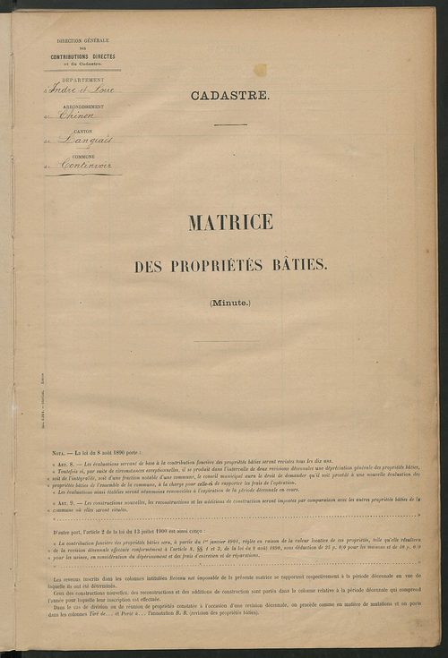 Matrice des propriétés bâties ; récapitulation ; table alphabétique des propriétaires.