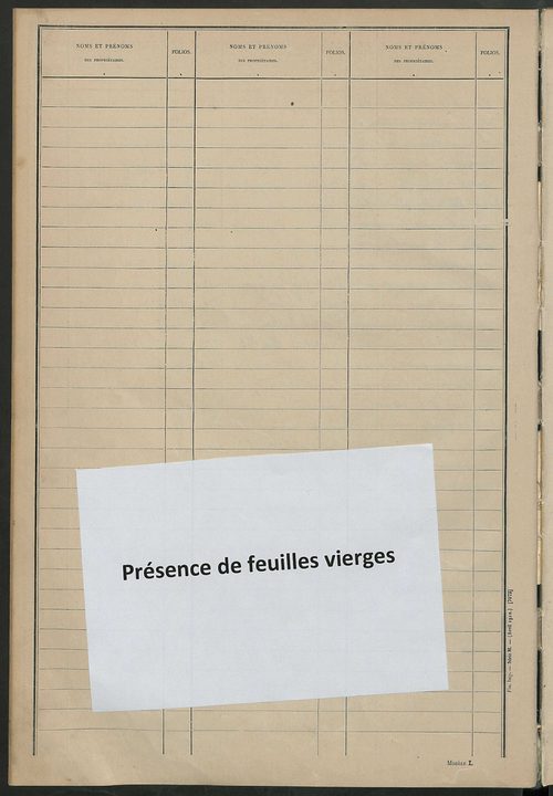 Tableau présentant les augmentations et les diminutions survenues dans la matière imposable ; récapitulation ; table alphabétique des propriétaires ; matrice des propriétés non bâties, fol. 1 à 488.