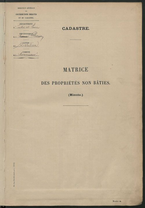 Tableau présentant les augmentations et les diminutions survenues dans la matière imposable ; récapitulation ; table alphabétique des propriétaires ; matrice des propriétés non bâties, fol. 1 à 488.