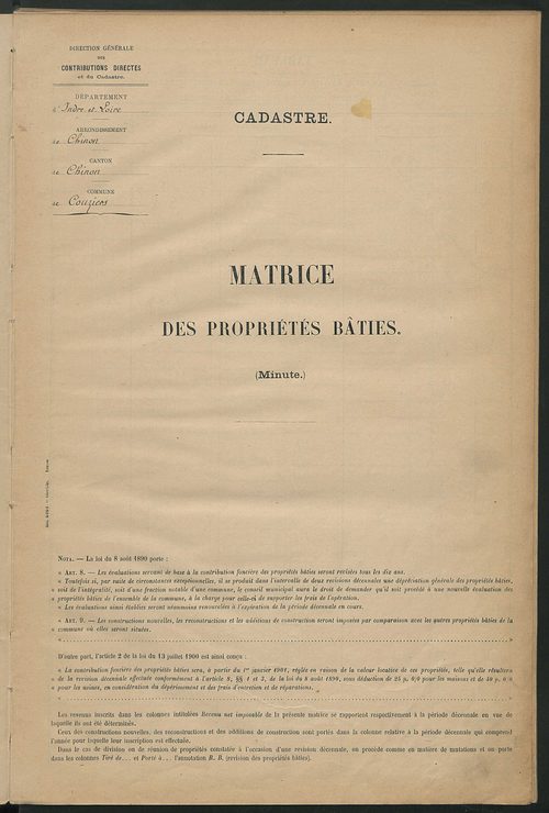 Matrice des propriétés bâties ; récapitulation ; table alphabétique des propriétaires.
