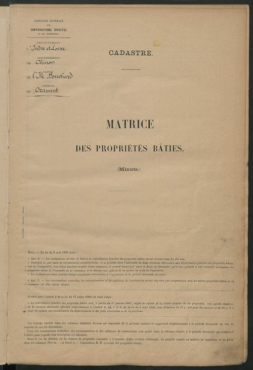 Matrice des propriétés bâties ; récapitulation ; table alphabétique des propriétaires.