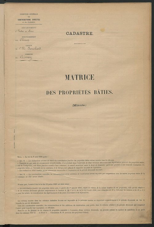 Matrice des propriétés bâties ; récapitulation ; table alphabétique des propriétaires.
