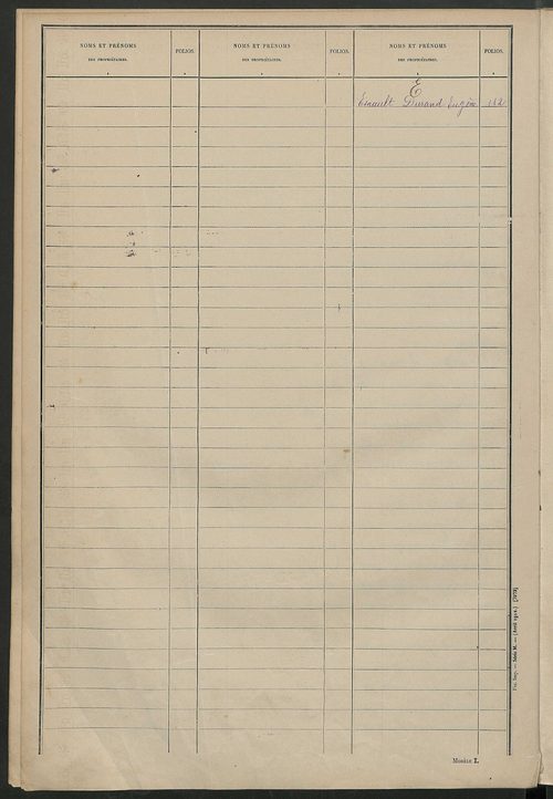 Matrice des propriétés non bâties ; tableau présentant les augmentations et les diminutions survenues dans la matière imposable ; récapitulation ; table alphabétique des propriétaires.