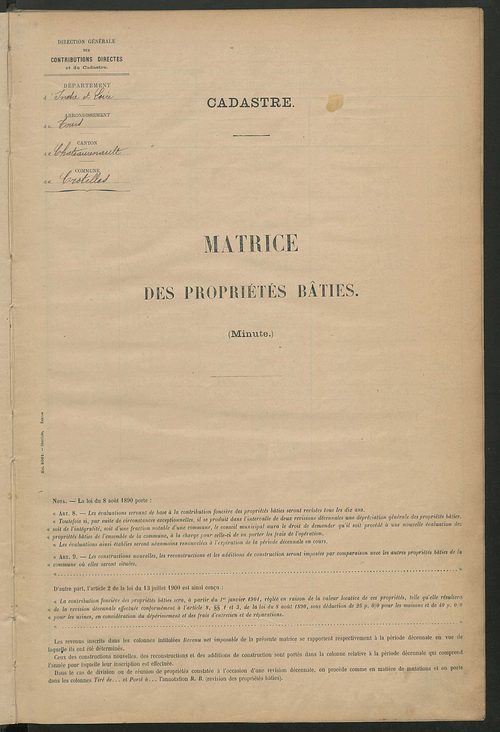 Matrice des propriétés bâties ; récapitulation ; table alphabétique des propriétaires.