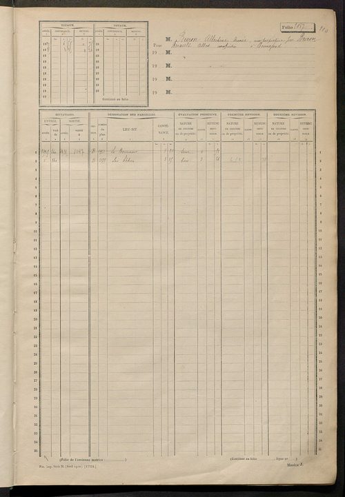 Matrice des propriétés non bâties, fol. 1087 à 1495.