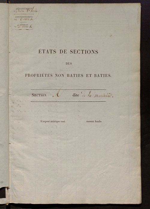 Etats de sections des propriétés non bâties et bâties.