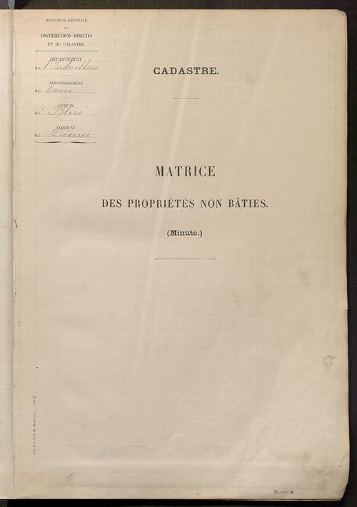 Tableau présentant les augmentations et les diminutions survenues dans la matière imposable ; récapitulation ; table alphabétique des propriétaires ; matrice des propriétés non bâties, fol. 1 à 488.