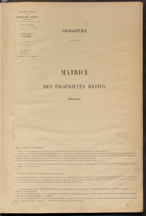 Matrice des propriétés bâties ; récapitulation ; table alphabétique des propriétaires.