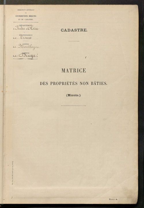 Tableau présentant les augmentations et les diminutions survenues dans la matière imposable ; récapitulation ; table alphabétique des propriétaires ; matrice des propriétés non bâties, fol. 1 à 492.