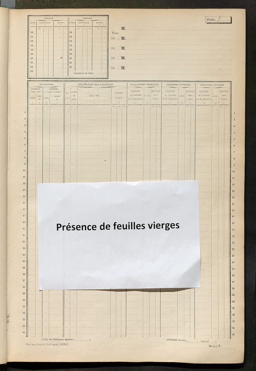 Tableau présentant les augmentations et les diminutions survenues dans la matière imposable ; récapitulation ; table alphabétique des propriétaires ; matrice des propriétés non bâties, fol. 1 à 492.