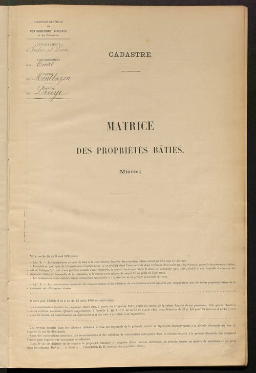 Matrice des propriétés bâties ; récapitulation ; table alphabétique des propriétaires.