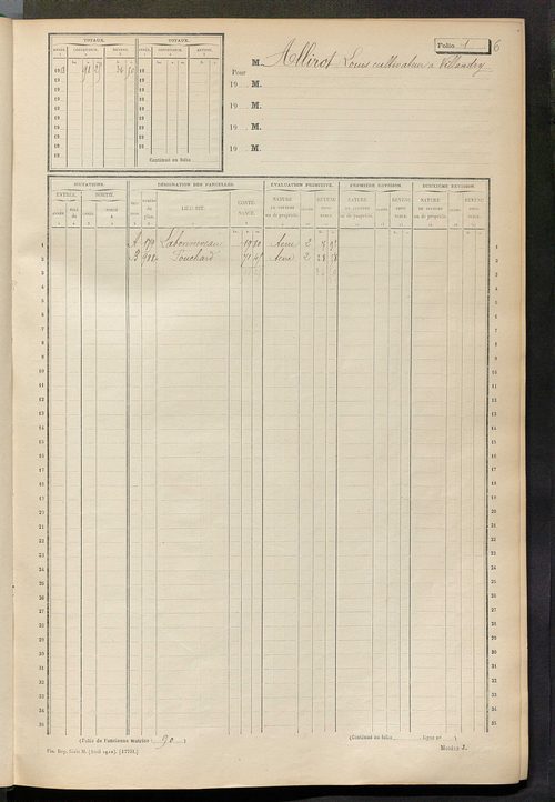 Tableau présentant les augmentations et les diminutions survenues dans la matière imposable ; récapitulation ; table alphabétique des propriétaires ; matrice des propriétés non bâties, fol. 1 à 492.