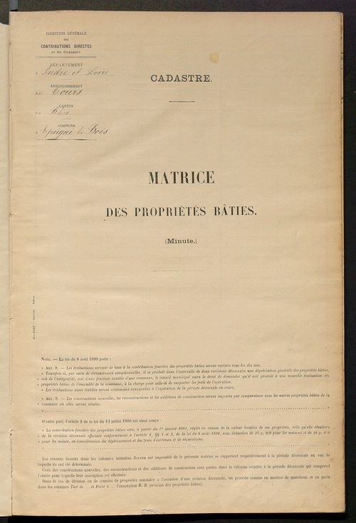 Matrice des propriétés bâties ; récapitulation ; table alphabétique des propriétaires.