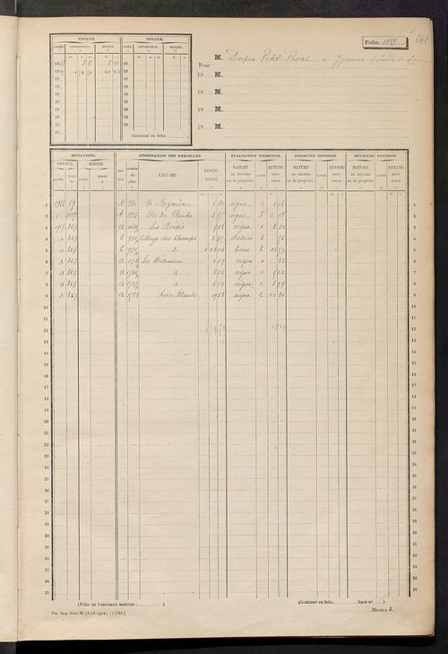 Matrice des propriétés non bâties, fol. 1089 à 1355.