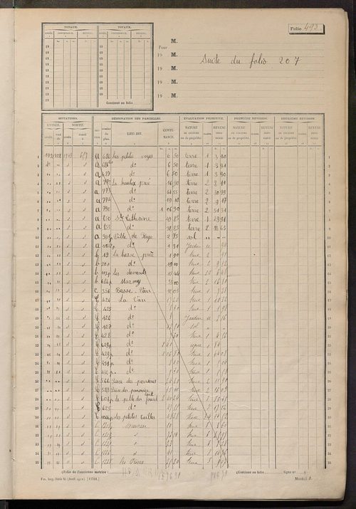 Matrice des propriétés non bâties, fol. 493 à 869.