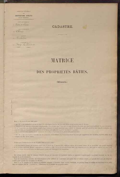 Matrice des propriétés bâties ; récapitulation ; table alphabétique des propriétaires.