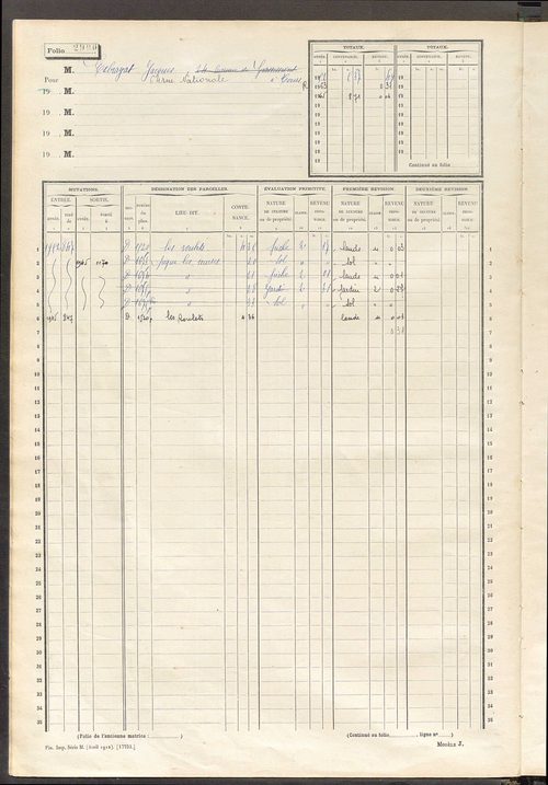 Matrice des propriétés non bâties, fol. 2891 à 3190.