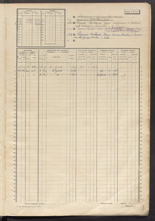 Matrice des propriétés non bâties, fol. 2395 à 2890.