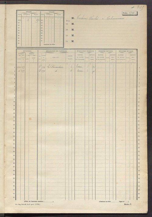 Matrice des propriétés non bâties, fol. 1701 à 1768.