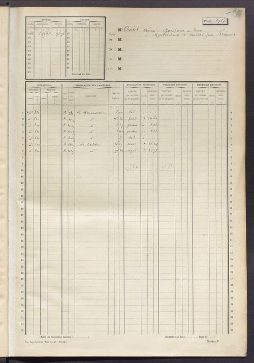Matrice des propriétés non bâties, fol. 1701 à 1768.