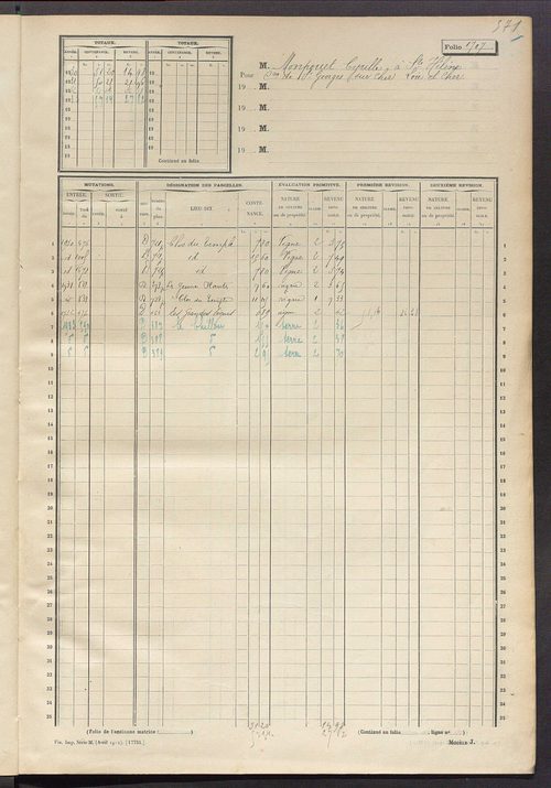 Matrice des propriétés non bâties, fol. 1701 à 1768.