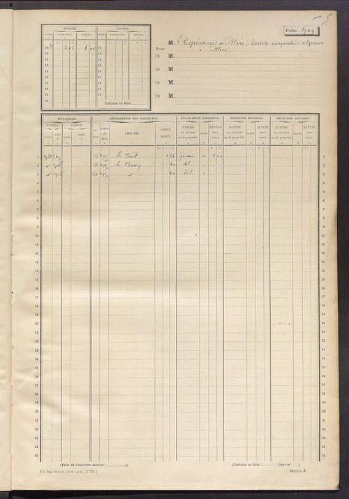 Matrice des propriétés non bâties, fol. 1701 à 1768.