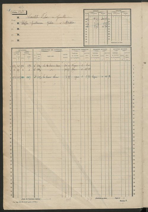 Matrice des propriétés non bâties, fol. 1702 à 2201.