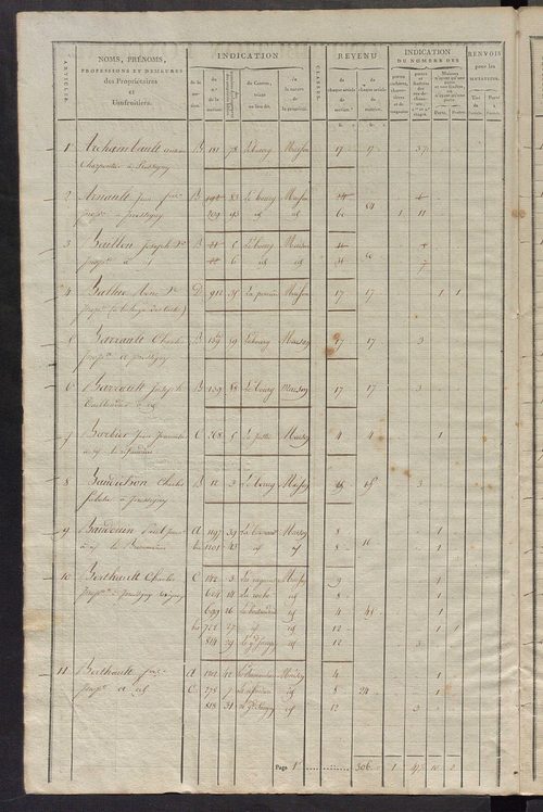 Commune du Grand-Pressigny, matrice de rôle pour la contribution foncière et celle des portes et fenêtres.