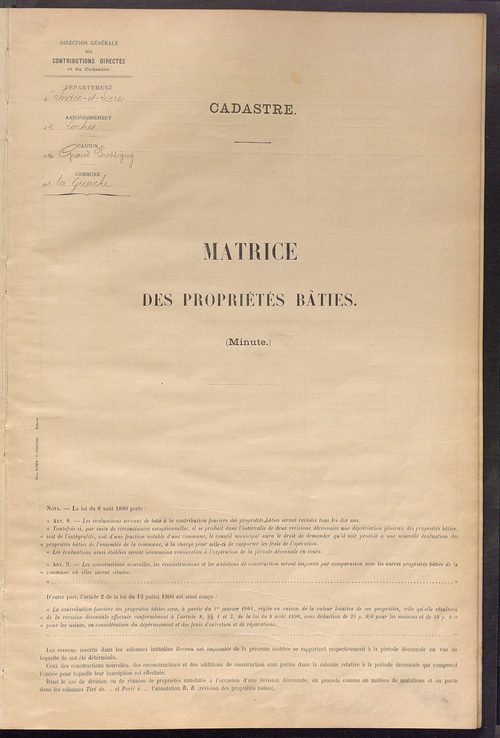 Matrice des propriétés bâties ; récapitulation ; table alphabétique des propriétaires.