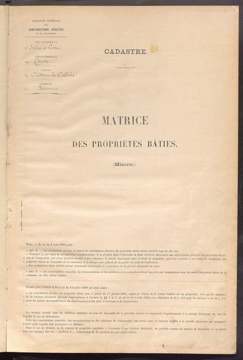 Matrice des propriétés bâties ; récapitulation ; table alphabétique des propriétaires.