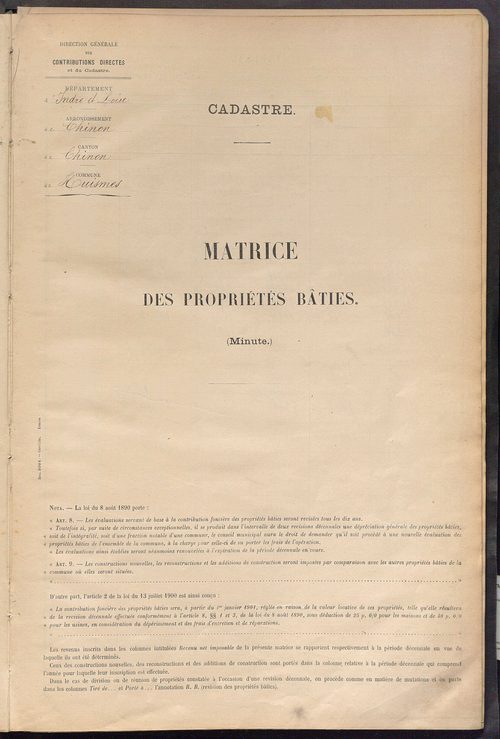Matrice des propriétés bâties ; récapitulation ; table alphabétique des propriétaires.
