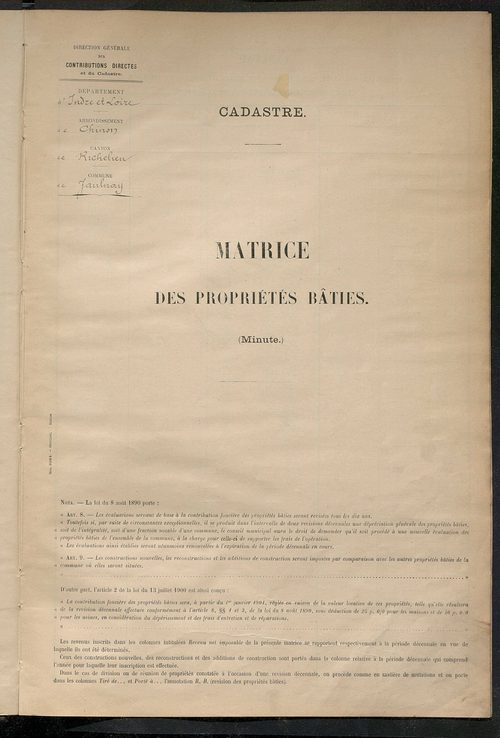 Matrice des propriétés bâties ; récapitulation ; table alphabétique des propriétaires.
