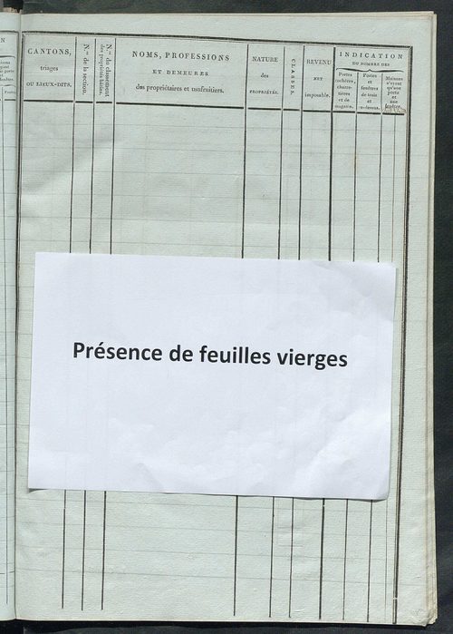 Tableau indicatif des propriétaires et des propriétés bâties.