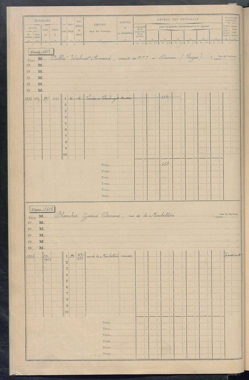 Matrice des propriétés bâties, cases 1585 à 2189.